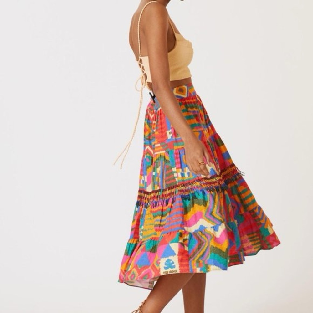Rare Farm Rio XL summer patches beaded midi skirt - Picture 2 of 13